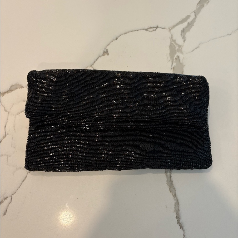Club Monaco Black Beaded Bagbeanded fold over clutch